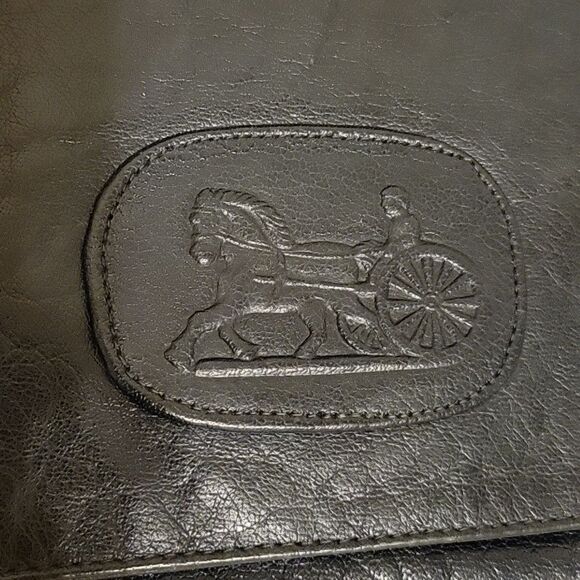  Bellido Black Leather Portfolio Embossed Carriage Emblem Vintage - Picture 2 of 7